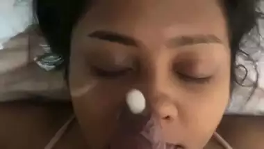 Huge facial cum upon mouth watery blowjob by wife