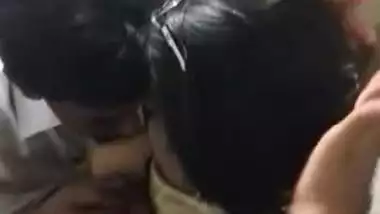 Horny aunty giving boob to lover and lip kiss inside train toilet