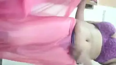Home alone wife records vdos for hubby in Saree & Stocking part 1