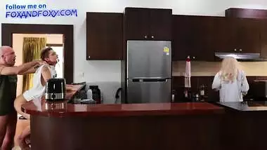 Almost caught surprise anal creampie ass fucking close to mother-in-law cooking breakfast