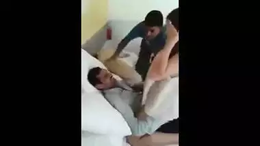 Office boss brings a sexy call girl to have groups sex with his team