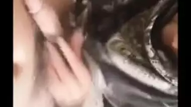 Desi XXX woman with naked tits has nipples licked and plays with cock