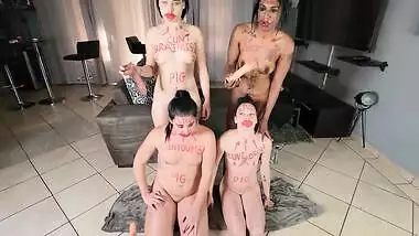 4 Stupid Pigs Full Of Lipstick Body Writing Doing Naked Exercises Dildo Deepthroat Face Spitting