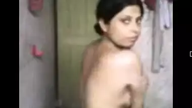 Desi call-girl comes to shower cabin to show off naked boobs soaping up